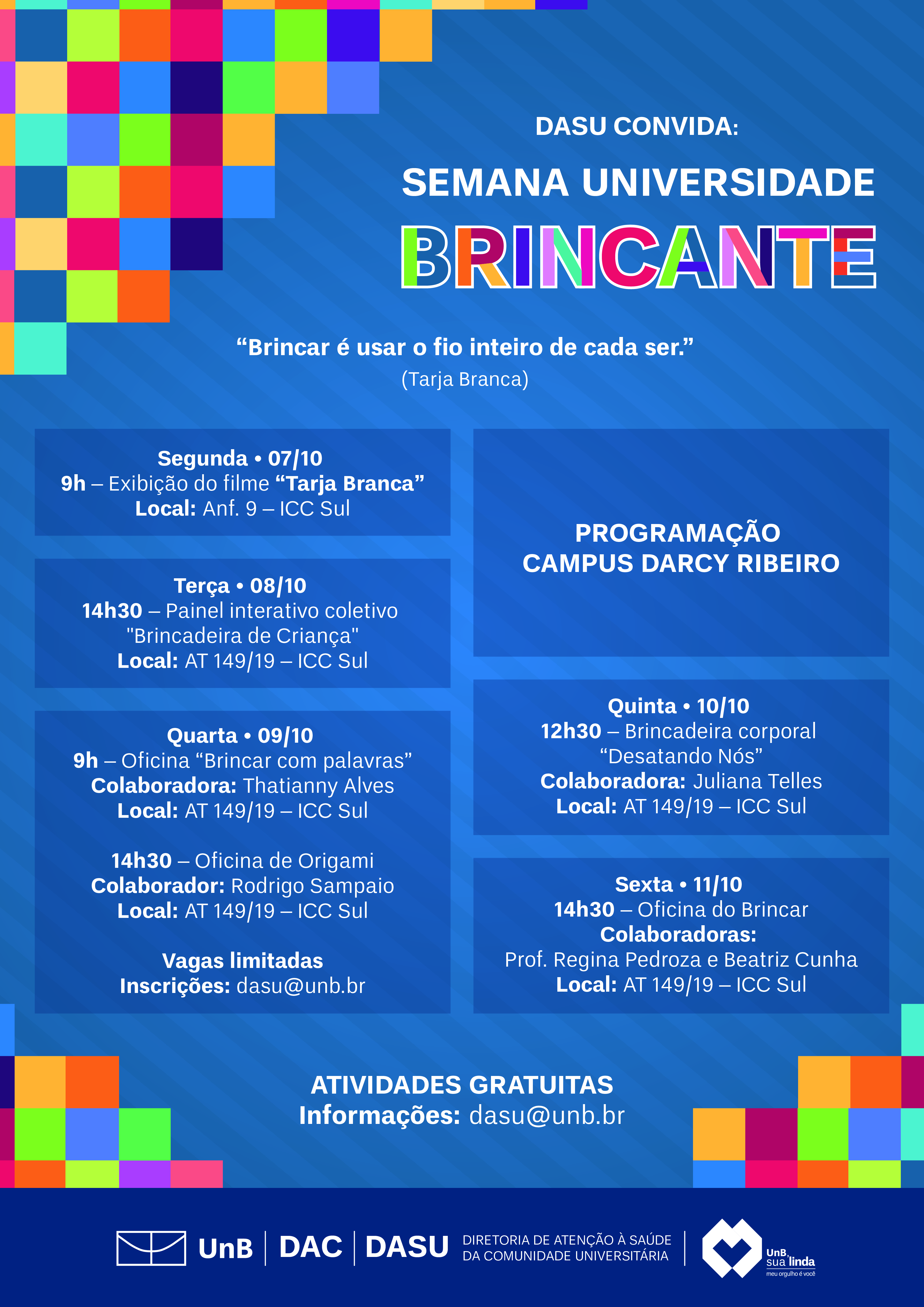 Cartaz Universidade Brincante 2019 Darcy Ribeiro