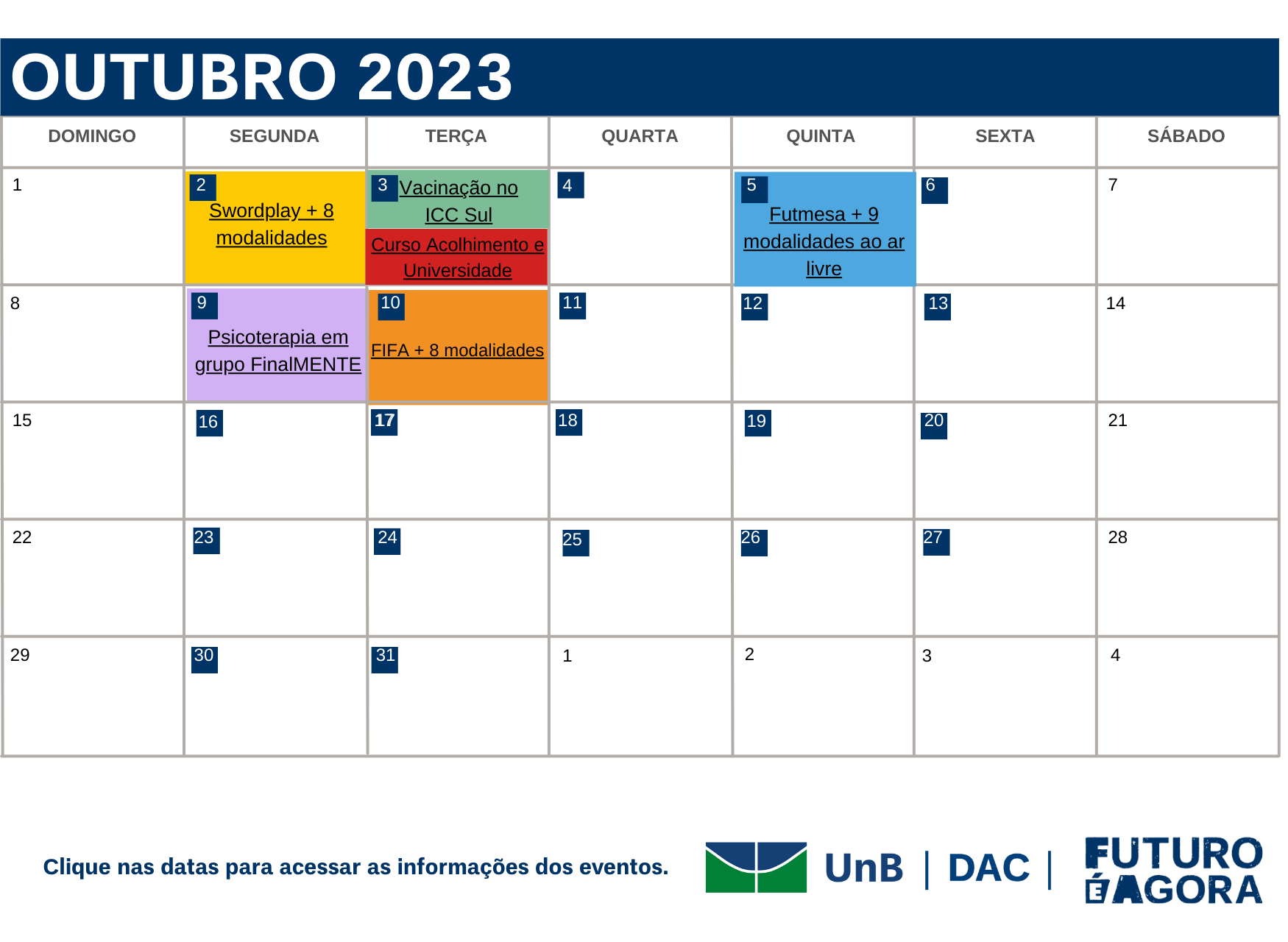 Calendário de Eventos DAC out 2023